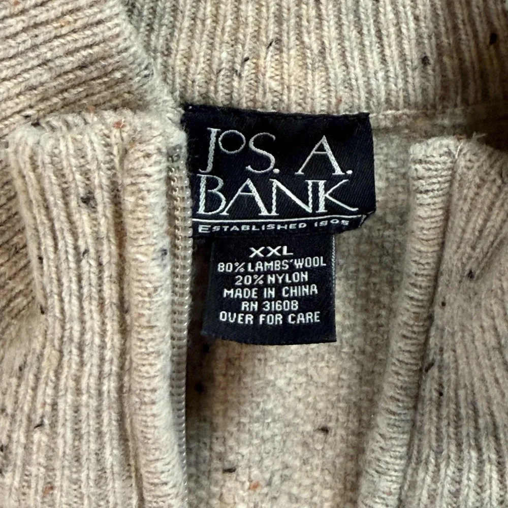 Jos. A. Bank Sweater Mens 2XL Beige‎ Lambswool 1/4 Zip Mock Neck Knit Pullover